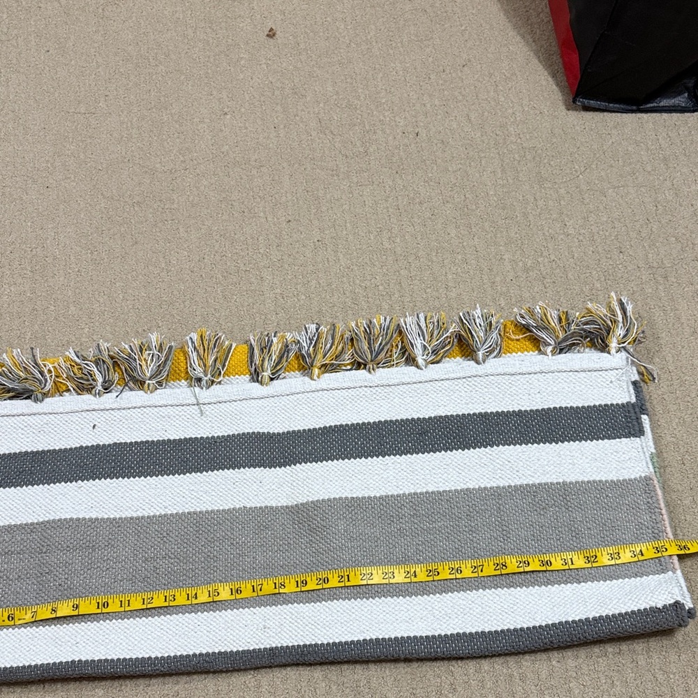 60by 35 inches Striped Gray , Yellow Green Peach White Rug with Fringe,